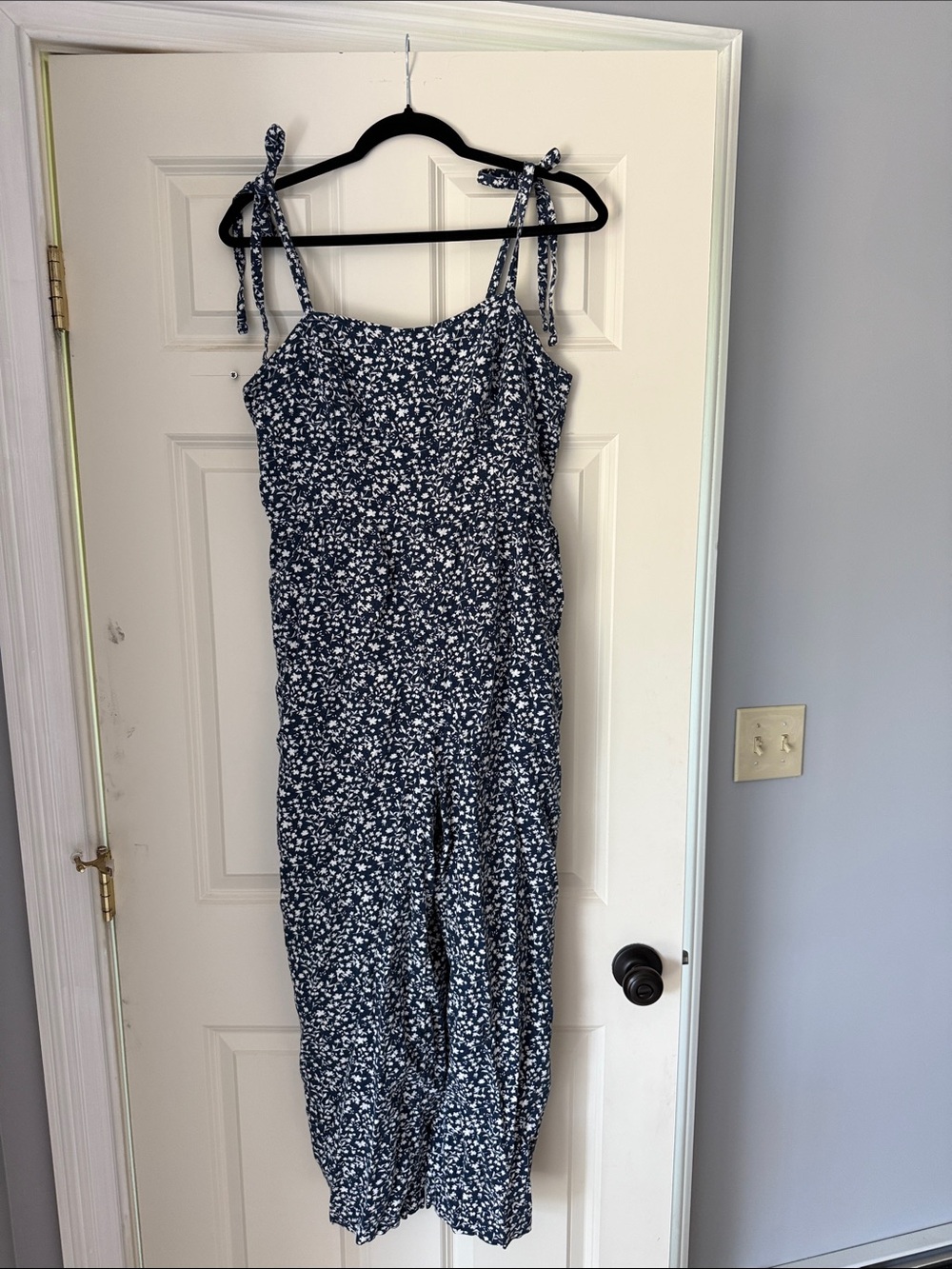 Old Navy Navy Blue Floral Tie-Strap Jumpsuit